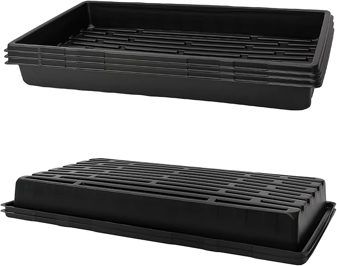 Plant Growing Nursery, Standard 1020 Trays Plastic Sturdy Farmer Self Seedling Tray for Microgreens Indoor Nursery Pots Transplantation (5-Pack, 21.6"×11.2", 2.52" Deep, no Holes)