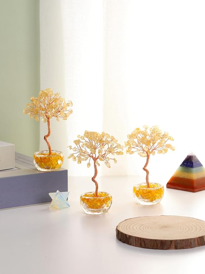 Jovivi Small Citrine Crystal Tree, Natural Crystal Healing Stones Tree Glass Bowl Base Gemstone Money Trees Feng Shui Good Luck Home Desk Decor