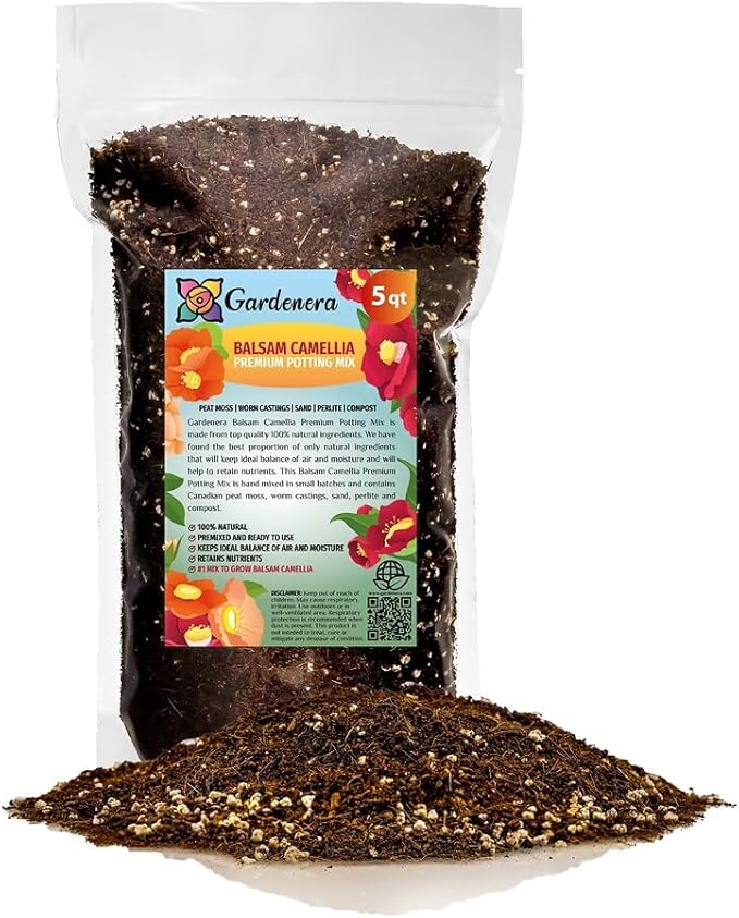 Premium Balsam Camellia Potting Soil Mix - Perfect Balance of Nutrients, Drainage, and Aeration for Thriving Blooms - 5 Quart