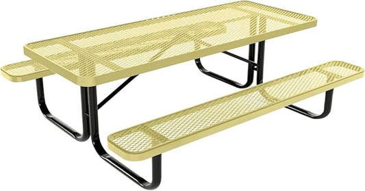 Heavy-Duty Portable Outdoor Kids Table, Expanded Metal Kids Picnic Table, Commercial-Grade Picnic Table, Made in America (6ft Rectangular, Childrens, Textured Sandstone)
