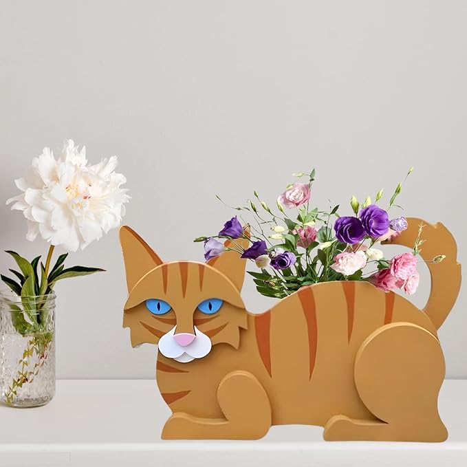 Orange Cat Planter Plant Pots,Cute Garden Cat Flower Planter,Cat Planters Birthday Gifts for Women,Office,Indoor/Outdoor Decor(12.5 * 5.12 * 7.8in)