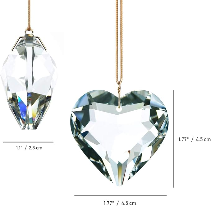 Clear Heart Crystal Suncatcher, 2pc 45mm Hanging Prism for Windows, Outdoor Indoor Decoration, Rainbow Maker Gifts for Mom, Grandma, Friend