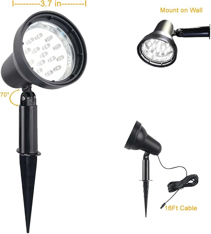 SUNLONG Solar Powered Spot Lights Outdoor Waterproof 2 in 1 Bright Solar SpotLights Power Adjustable for Flag Yard Flagpole Landscape Dusk to Dawn 2 x Spots White