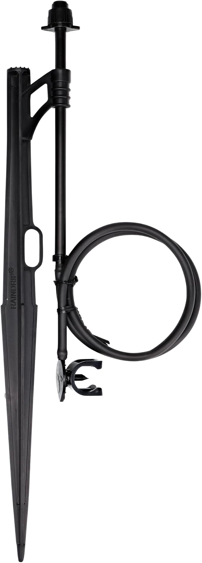 Raindrip A161CPUB Adjustable Flow Bubbler Assembly, Full-Circle Pattern, Fan Spray, 1/4 in. Clamp N Pierce Inlet, Riser, 13 in. Stake, Black, Pack of 1