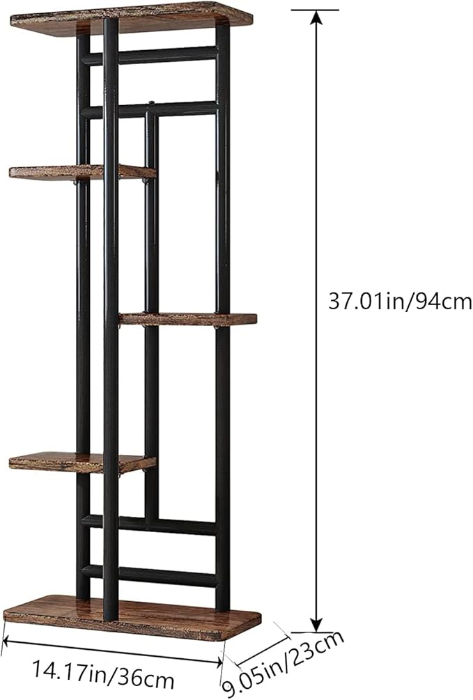 LINZINAR Plant Stand 5 Tier 6 Plant Multiple Flower Rack Holder Shelves Rack Storage Organizer Display Indoor Planter for Balcony Bedroom Patio Garden Living Room, Black