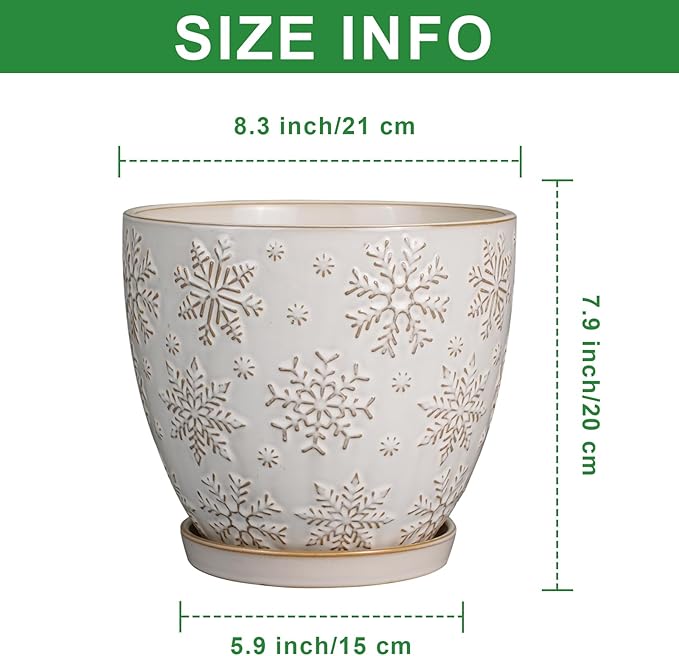 Ceramic Planter 8 Inch Plant Pot with Drainage Hole and Saucer Ceramic Pots for Indoor Plants Outdoor Large Flower Pot for Home Decor White