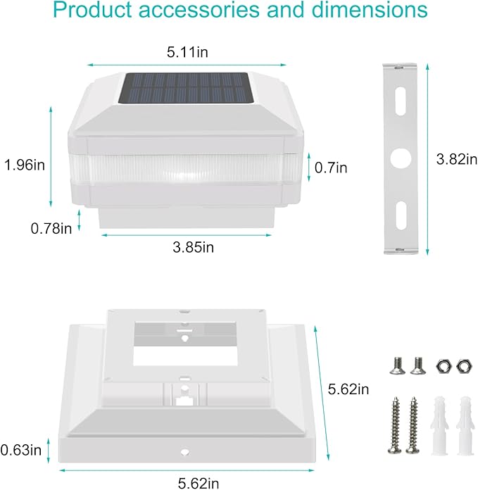 Sumaote Solar Post Lights, 52 LED 160LM 6x6 Solar Post Cap Light Outdoor IP65 Waterproof for 4x4, 6x6 Wooden Posts, Fence Deck 6000K White Lighting for Garden Patio Decor, 2 Pack