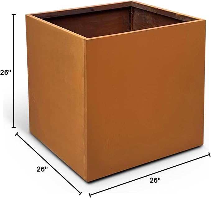Corten Steel Planter Box Metal Square Planters Steel Large Planter Outdoor Tall Plant Durable Antique Detached for Commercial Residential Patio Deck and Backyard 26 Inch