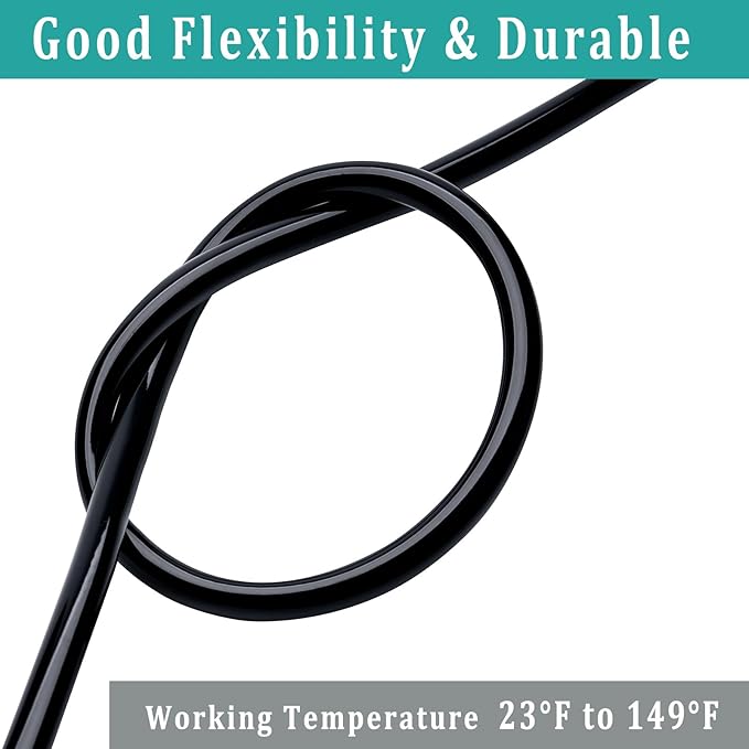 5/8" id - 10ft Black Vinyl Tubing Flexible PVC Tube Hybrid Hose Transfer Water Fuel Gas for Pond Fountain Garden Waterfall, Durable and Safe, with 2 Hose Clamps