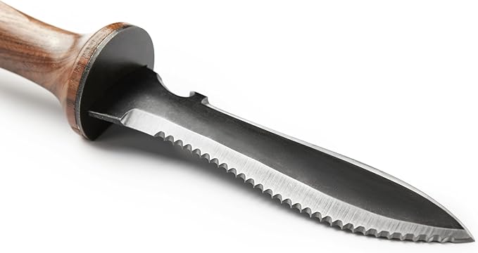 Hori Hori Garden Knife, Traditional Japanese Weeding Tool with ergonomic wooden handle. Large 7'inch blade with case. (Standard blade)