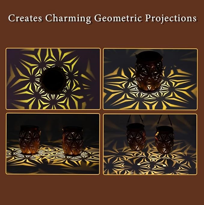 Solar Outdoor Lanterns with Floral Design，LED Garden Lights，Outdoor Solar Table Lantern Waterproof Brown Flower Hollowed，Table Lamp for Indoor/Outdoor Patio Porch Lawn Pathway Indoor