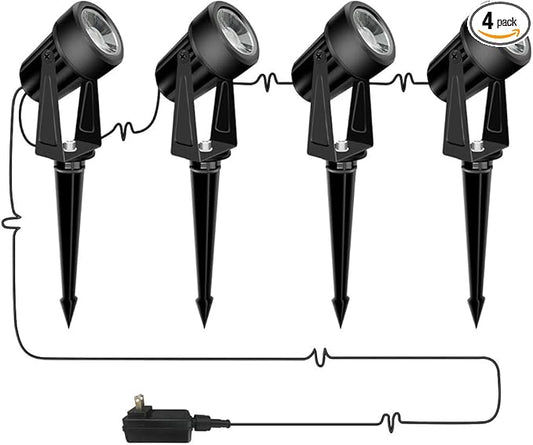 Svater LED Landscape Lights,12V Low Voltage Spotlights Outdoor with Stake,2700K Warm White,1200Lumens Plug in Outdoor Spotlights for Garden, Backyard,Lawn - 4 Pack