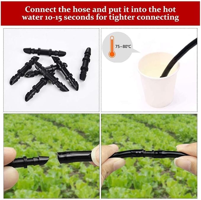 Kalolary 150 Pieces 1/4’’ Straight Barbed Connectors, Fitting Drip Irrigation Fitting Drip Irrigation Barbed Coupling Single Barbed Connector for Irrigation Tubing System and Garden