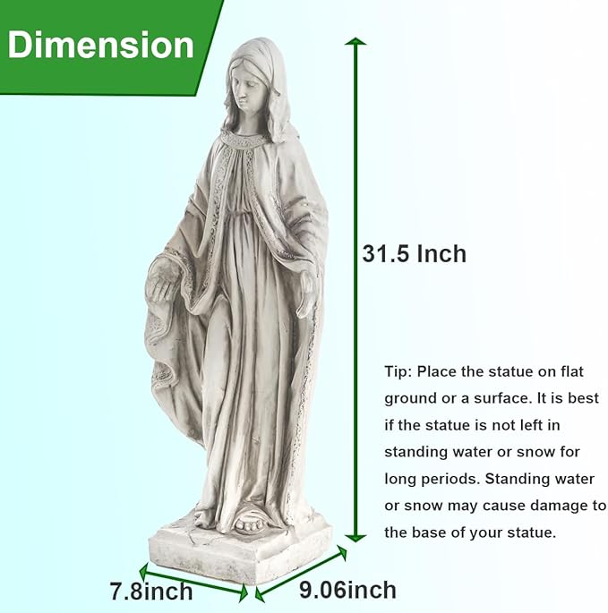 Virgin Mary Statue, Outdoor Garden Religious Decorations, Outdoor Mother Mary Statue, Garden Sculptures & Statues for Home Yard Patio Lawn Deck Hallway
