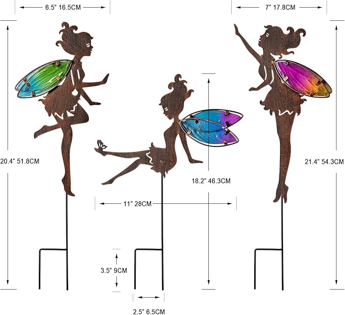 Metal Fairy Garden Stakes Decor,Charming Fairy with Colorful Wing Metal Stakes,Yard Art,Garden Outdoor Lawn Pathway Patio Ornaments,Outdoor Decor,Garden Decor
