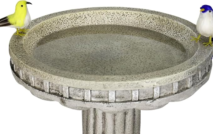 SunJet 24” H x 16” Dia Outdoor Birdbath with Classical Pedestal - Fibre Reinforced Concrete Birdbaths, Vintage Design for Garden Decor & Bird Attraction