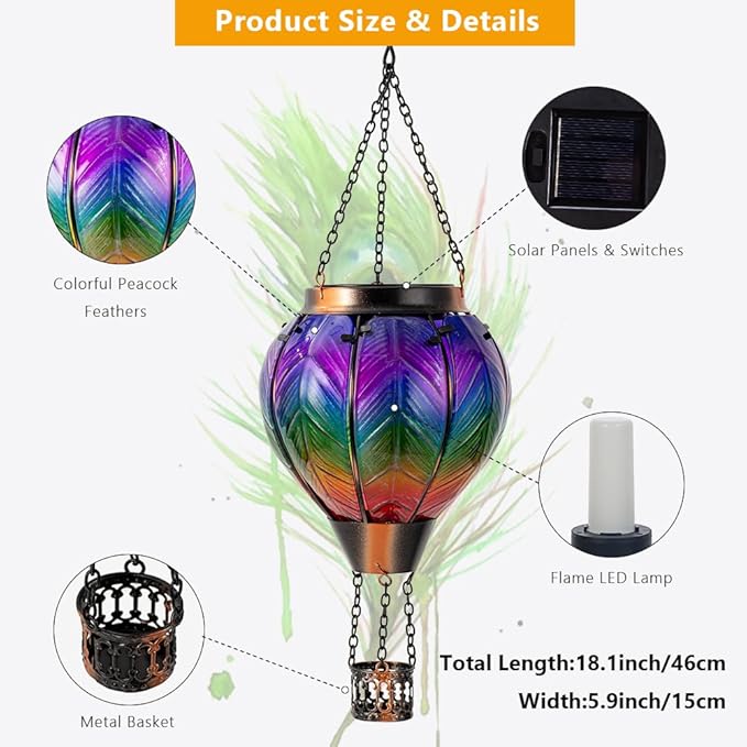 DREAMSOUL Hot Air Balloon Solar Lantern, Glass Outdoor Lantern Hanging Solar Lanterns Outdoor Waterproof for Patio Porch Garden Decor