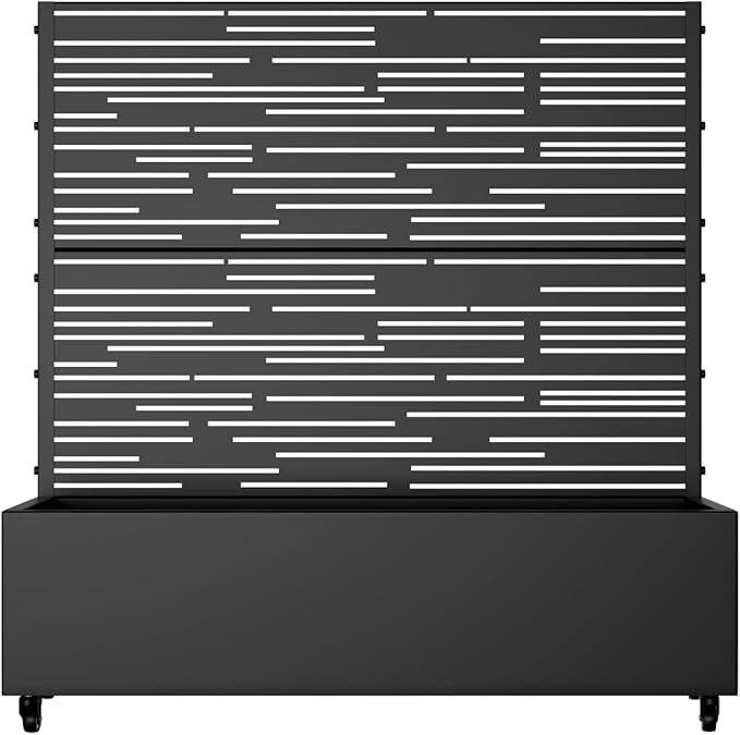 Casaphoria Metal Raised Garden Bed with Trellis and Wheels, 47"x47"x16" Planter Box for Climbing Plants, Vegetables & Vines, Features Drainage Holes and Privacy Screen (Black-Shine)