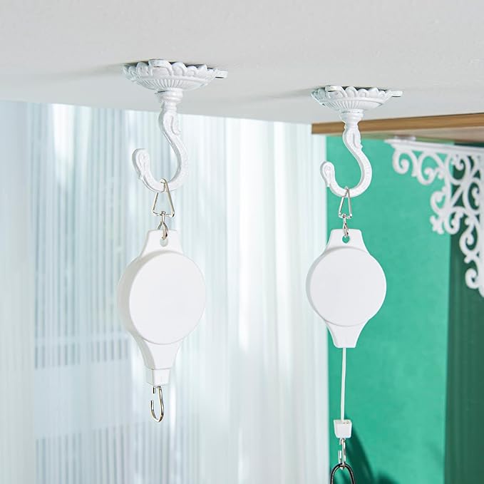 Sungmor Heavy Duty Ceiling Hooks - 3PC White Cast Iron Antique Decorative Hooks for Hanging Plants, Planters, Wind Chimes, Lanterns