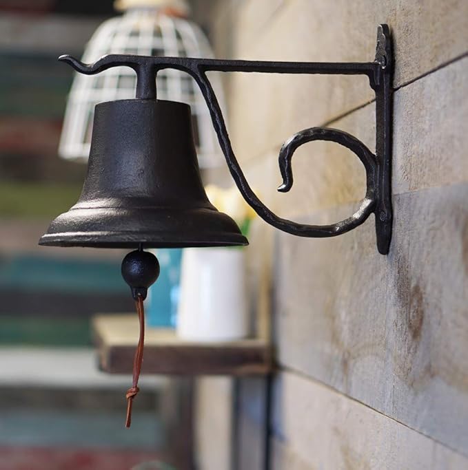 NACH Rustic Cast Iron Doorbell, Large Door Bells for Homes, Kitchen Door Bell, Dinner Bell, Black Doorbell, 19.3 x 11.8 x 13 Inches, JS-90-098