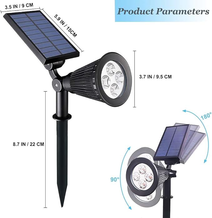 Solar Spotlights Outdoor Waterproof Adjustable Solar Garden Landscape Spot Light, 4 LEDs 2-in-1 Auto On/Off Solar Inground Lights for Patio Yard Garden Driveway Pathway (2 Pack, Blue)