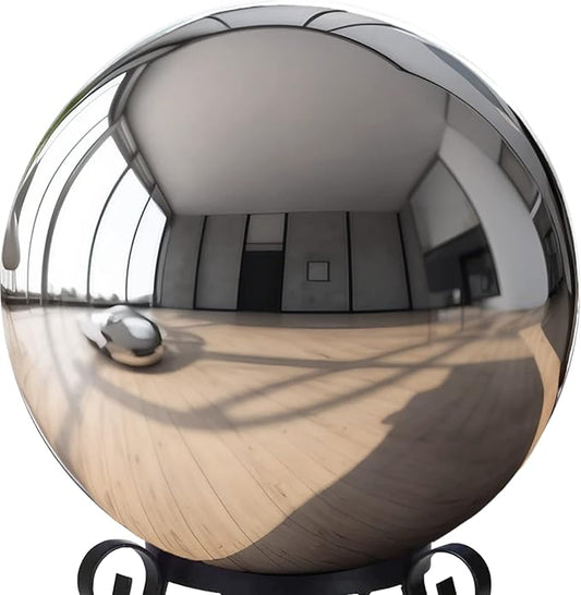 8 Inch Stainless Steel Gazing Globe,v2croft Hollow Ball Mirrored Surface Polished Shiny Sphere,Garden Stainless Steel Gazing Ball for Outdoor Lawn Pond Yard Ornament(Silver)