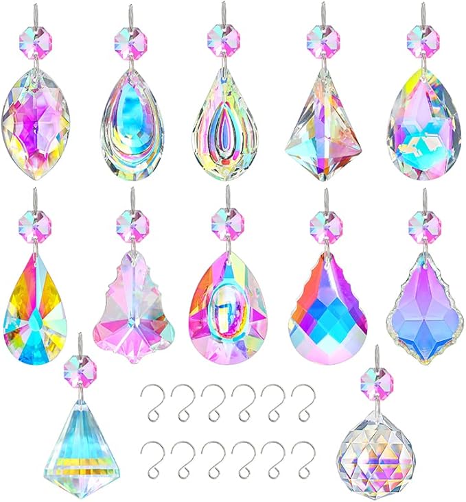 KANPURA Crystal Sun Catcher,12 Pack Hanging Ornament Crystals Prism Rainbow Maker for Home,Office,Garden Decoration(Colorful)