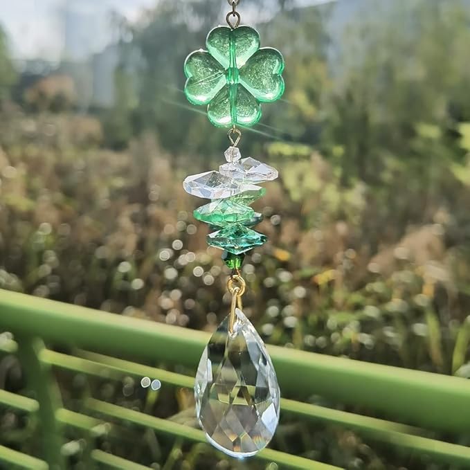 Crystal Hanging Decorations-Hanging Ornament Crystals with Leaf Clover Suncatchers with Crystal Ball for Home, Office, Garden and Festival Decoration
