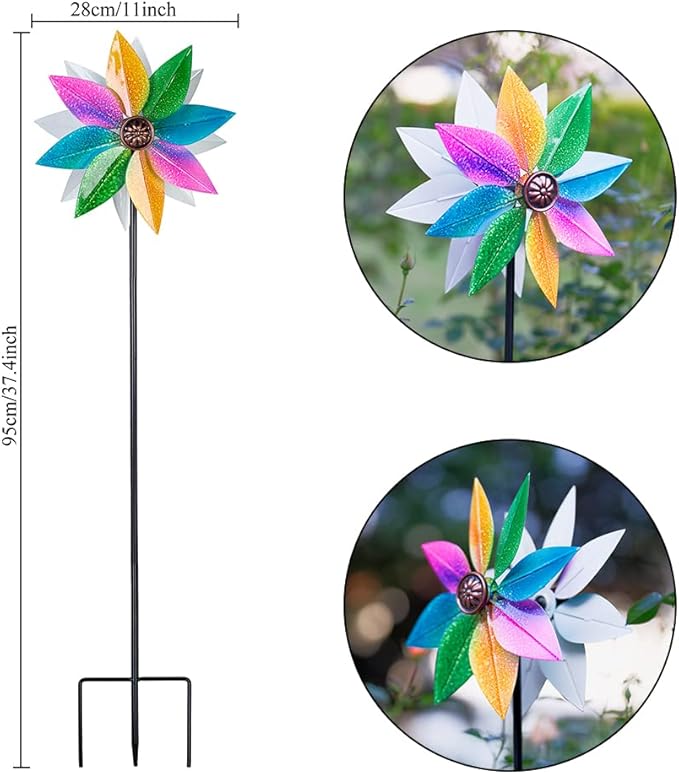 DREAMYSOUL Wind Spinners for Yard and Garden, 37" Wind Spinner Metal Colorful Kinetic Sculpture Spinners for Outdoor Patio Yard Lawn Garden Decorations (Double Blade)