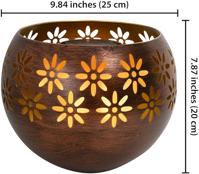 Original Solar Fire Bowl 8” (4-Pack) Decorative Metal Solar Patio Light with Flickering Flame, Waterproof Dusk-to-Dawn Garden Lantern in Bronze/Copper Finish