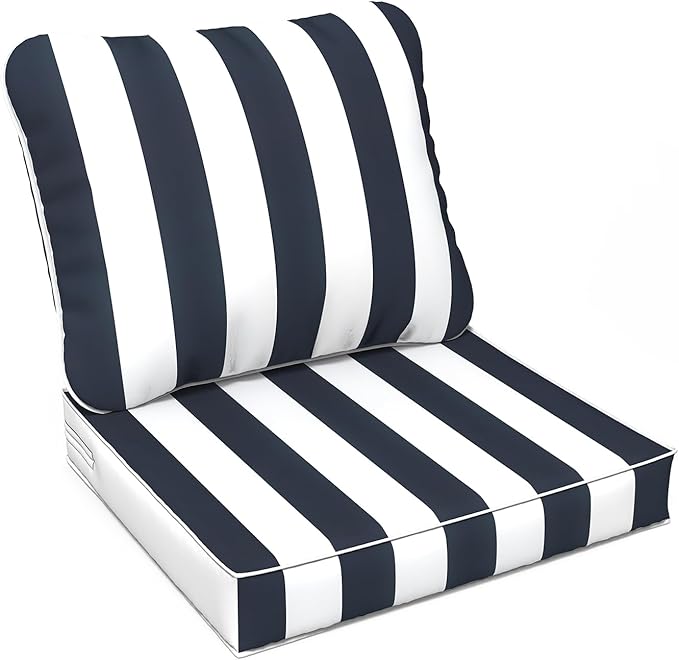 LVTXIII Outdoor/Indoor Deep Seat Cushion Patio Seat and Back Cushion Set All-Weather Replacement Chair Cushion for Garden Furniture Decoration, 24"x24"x4", Cabana Navy