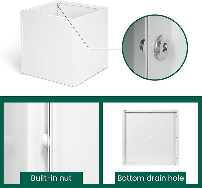 White Steel Planter Square Outdoor Planters Galvanized Steel Planter Box Indoor Metal Large Planters Cube Heavy Duty Flower Pot 32 Inch Modern Commercial Residential for Trees Patio Deck Yard Garden