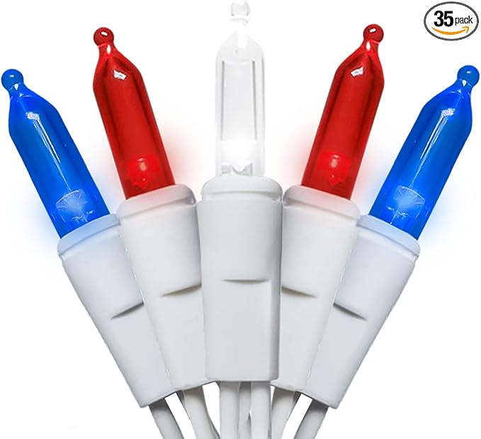 Red White and Blue LED Christmas Lights - 35 Count 4th of July String Lights for Small Tree, Crafts, Independence Day Patriotic Decorations, 11 Feet White Wire, UL Certified, Connectable
