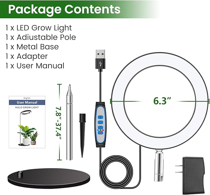 Grow Lights, Full Spectrum Plant Light for Indoor Plants, 2 in 1 Design Desktop Growing Lamp with Auto Timer for 6/12/16Hrs,3 Optional Spectrums,5 Brightness,Height Adjustable 9.8"-37.4"