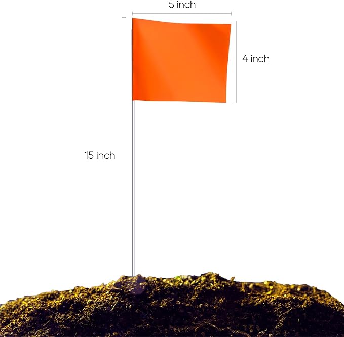 Zozen 50Pack Fluorescent Orange Marking Flags, Writable/15x4x5 Inch, Yard Flags for Lawn & Irrigation & Landscape & Sprinkler & Survey & Dog Training.