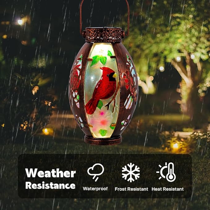 Starsoul 2 PC Cardinal Outdoor Solar Lantern Cardinal Solar Light Waterproof Tabletop Lamp with Hollowed-Out Design for Yard Patio Garden Pathway