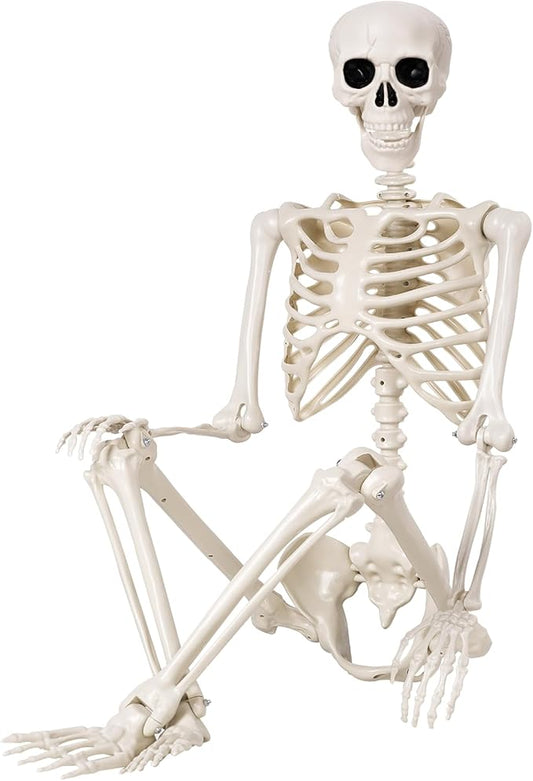 Halloween Skeletons Decorations - 5.4FT Life Size Posable Skeletons, Realistic Plastic Full Body Skeletons for Halloween Party Outdoor Haunted House Graveyard Decor