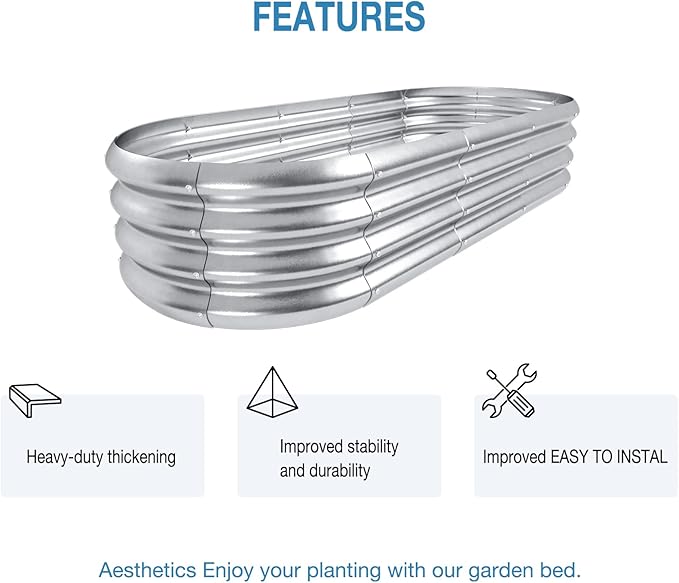 HOXHA Planter Raised Beds, 5X2X1 FT Land Guard Oval Galvanized Steel Planter Box, Metal Raised Garden Bed kit, for Outdoor Growing Fresh Veggies, Flowers, Herbs, and Succulents