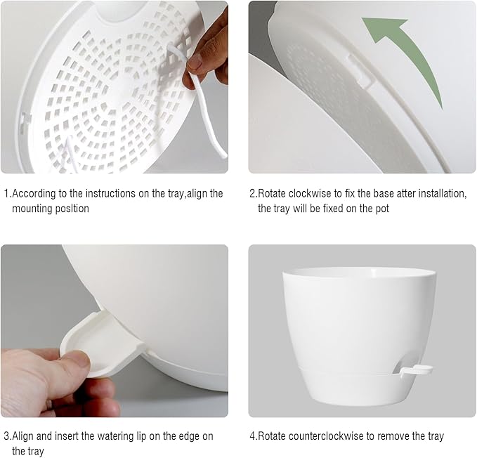 Large Self Watering Pots, 12/10/9 Plastic Planters with High Drainage Holes and Deep Reservoir for Indoor Outdoor Garden Plants and Flowers, White