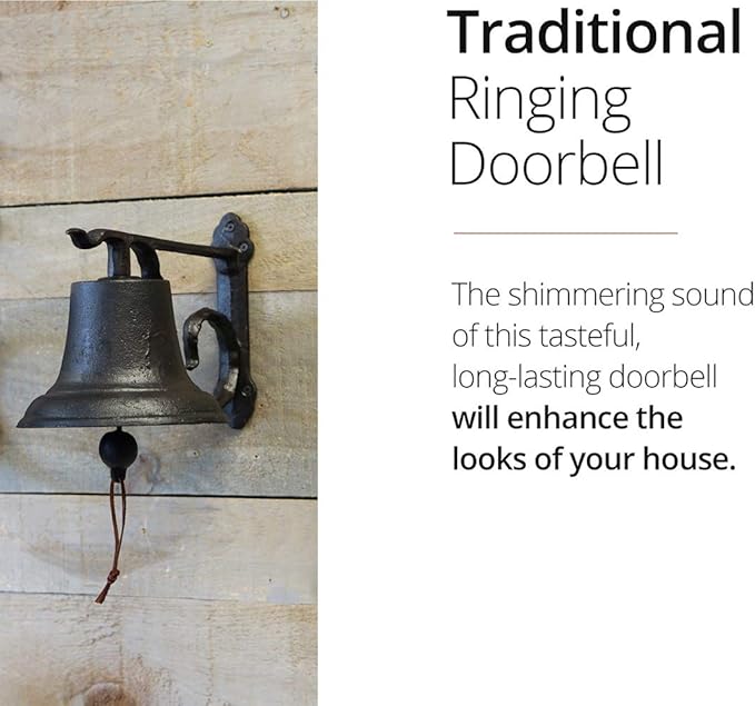 NACH Rustic Cast Iron Doorbell, Large Door Bells for Homes, Kitchen Door Bell, Dinner Bell, Black Doorbell, 19.3 x 11.8 x 13 Inches, JS-90-098