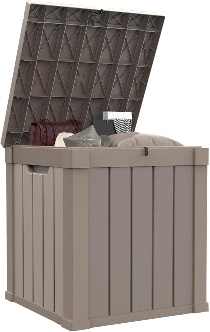 50 Gallon Waterproof Outdoor Storage Box,Resin Deck Box,Lockable Outside Storage Box Container for Patio Furniure,Garden Tools (50 Gallon,Grey)