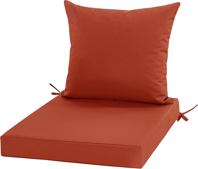 24x24 Inch Outdoor Cushions for Patio Furniture, Waterproof Outdoor Chair Cushions w/Fade-Resistant, Removable & Machine-Washable Covers, Deep Seat Sofa/Couch Pad Replacement – Set of 1/2/4, Rust
