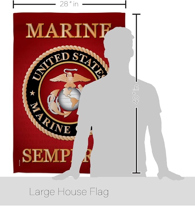 Breeze Decor HS108057-BO Marine Corps Americana Military Decorative Vertical Set, House Flag 28" x 40", Thick Fabric