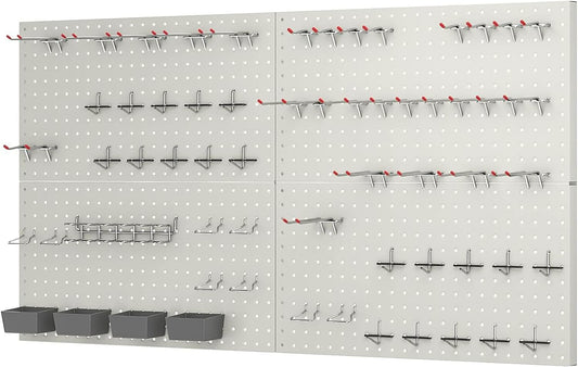 48x24 inch Gray Metal Pegboard Kit for Wall Organization with Hooks, Pegboard Bins, and Utility Tools Storage Board, Efficient Tool Organizer Peg Board