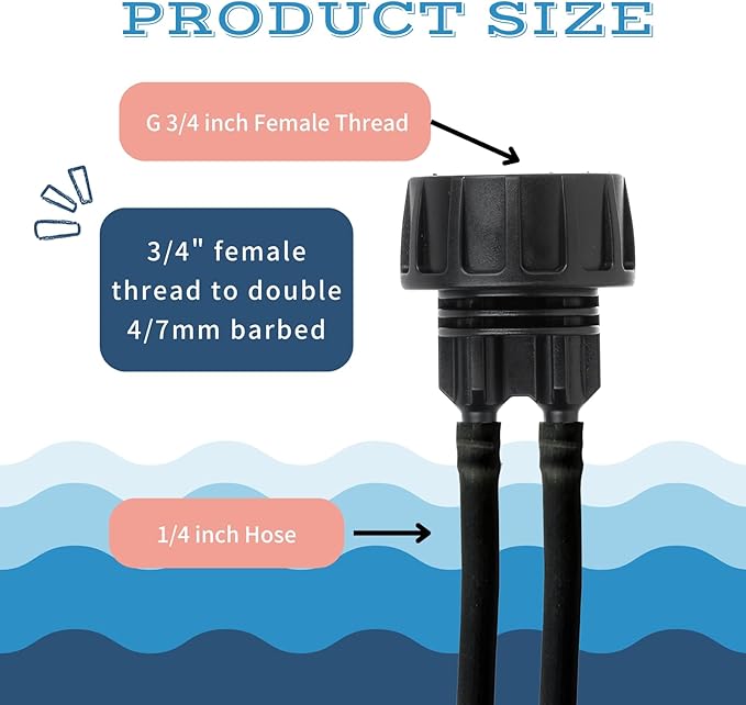 8pcs Garden Hose Adapters, 3/4'' Faucet Convert to 1/4'' Drip Irrigation Tubing, Drip Irrigation Hose Connectors for Outdoor Watering, Fittings with 8pcs Rubber Washers (2 Barbs)