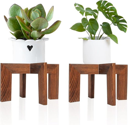 HPC DECOR 2 Pack Wood Plant Stand-Mid Century Modern Planter Stands-Wooden Flower Pot Stands Riser,Low Short Plant Stands Indoor-Modern Minimalist Wooden Stool for Plant Pot Holder, Fit 5-15 Inch Pot.
