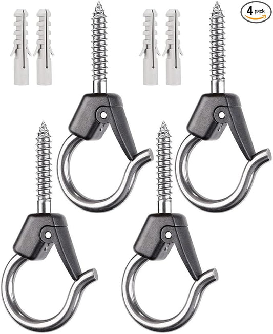 BeneLabel 4Pcs Wall Mount Ceiling Plant Hanger Hooks, Outdoor Hanging Brackets for Hanging Plant Light Outdoor Wire Fairy Lights Wind Chimes Bird Feeders, Safety Buckle Design, 3 1/4"