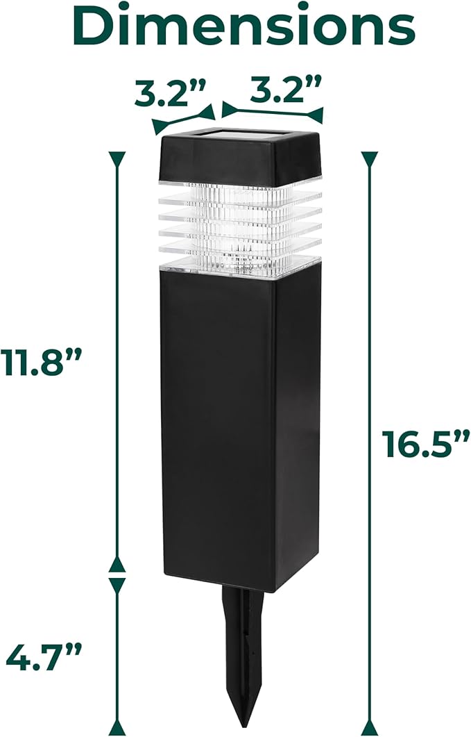 TECHKO Solar Small Bollard Rectangular Pathway Lights – 4-Pack, Dusk-to-Dawn, Weather-Resistant Outdoor LED Lighting