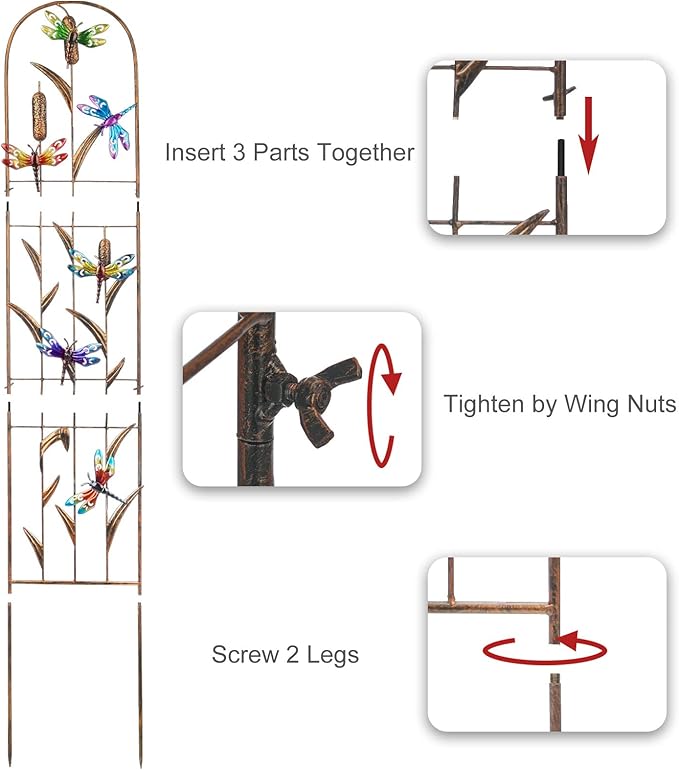 Set of 2 Dragonfly Metal Garden Trellis for Climbing Plants, Decorative Vegetables Flowers Vine Trellis for Outdoor Patio 60'' H x 11'' W