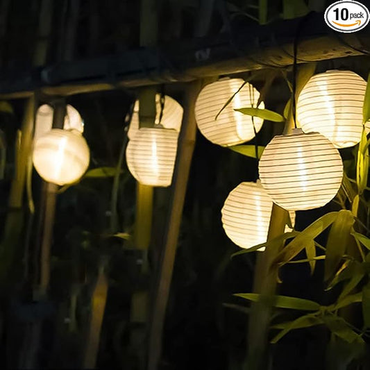 Lantern String Lights, 8.5 Ft Indoor Decor Light with 10 Waterproof Nylon Lantern, 8" Spacing Hanging Globe Light Set UL Certified Plug-in Connectable Decorative Lights for Indoor & Outdoor (White)